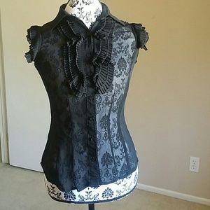 Sheer black ruffle top - size small